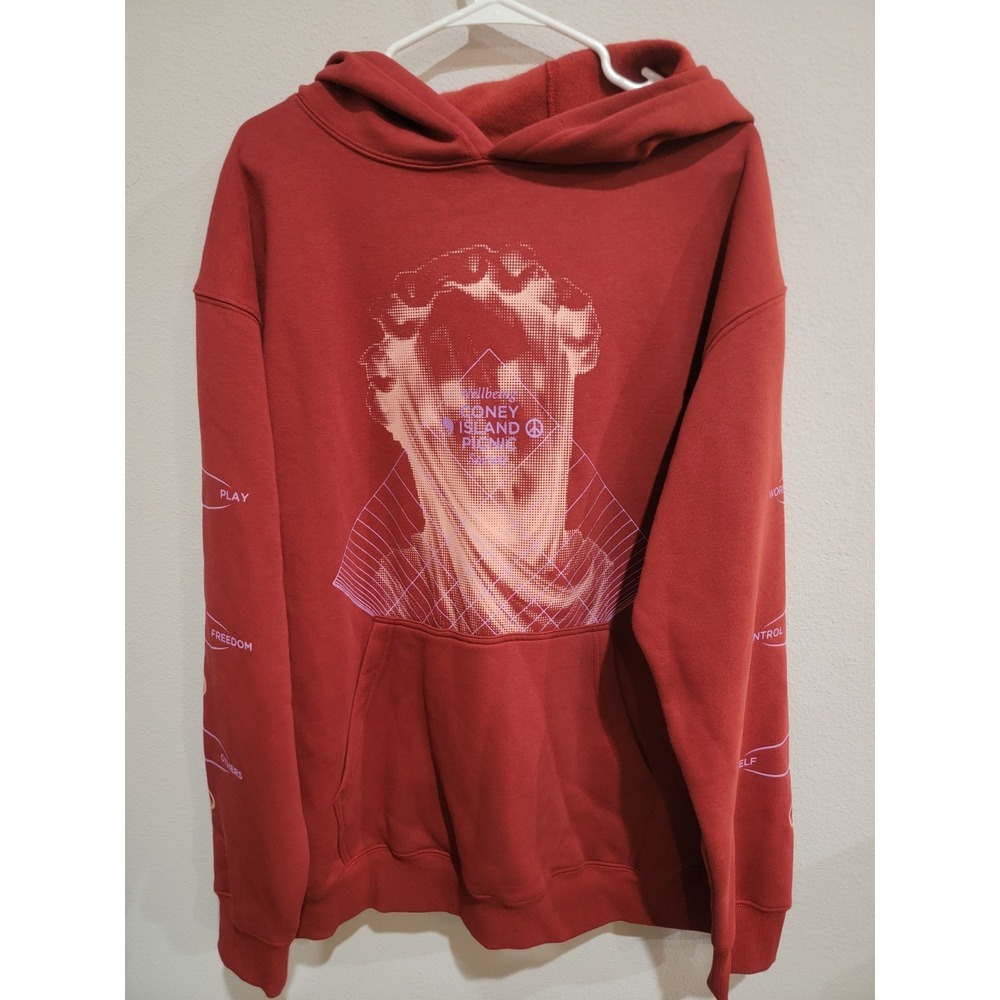 Coney Island Picnic Red Pullover Hoodie Front & Arm Graphics Sz XL NWOT